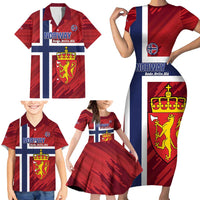 Custom Norway Football Family Matching Short Sleeve Bodycon Dress and Hawaiian Shirt Come On Kongeriket Norge