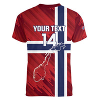 Custom Norway Football Women V-Neck T-Shirt Come On Kongeriket Norge