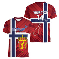 Custom Norway Football Women V-Neck T-Shirt Come On Kongeriket Norge