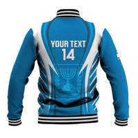 Custom Israel Football Baseball Jacket Come On Sky Blue and Whites