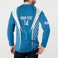 Custom Israel Football Button Sweatshirt Come On Sky Blue and Whites