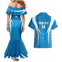 Custom Israel Football Couples Matching Mermaid Dress and Hawaiian Shirt Come On Sky Blue and Whites