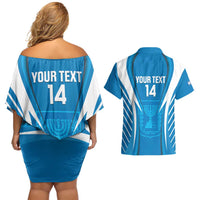Custom Israel Football Couples Matching Off Shoulder Short Dress and Hawaiian Shirt Come On Sky Blue and Whites