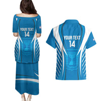 Custom Israel Football Couples Matching Puletasi and Hawaiian Shirt Come On Sky Blue and Whites