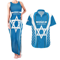 Custom Israel Football Couples Matching Tank Maxi Dress and Hawaiian Shirt Come On Sky Blue and Whites