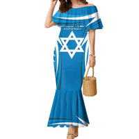 Custom Israel Football Family Matching Mermaid Dress and Hawaiian Shirt Come On Sky Blue and Whites