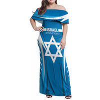 Custom Israel Football Family Matching Off Shoulder Maxi Dress and Hawaiian Shirt Come On Sky Blue and Whites