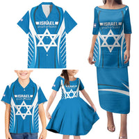 Custom Israel Football Family Matching Puletasi and Hawaiian Shirt Come On Sky Blue and Whites