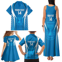 Custom Israel Football Family Matching Tank Maxi Dress and Hawaiian Shirt Come On Sky Blue and Whites