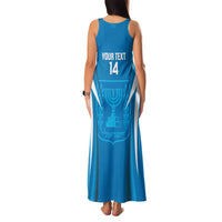 Custom Israel Football Family Matching Tank Maxi Dress and Hawaiian Shirt Come On Sky Blue and Whites