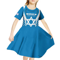 Custom Israel Football Kid Short Sleeve Dress Come On Sky Blue and Whites