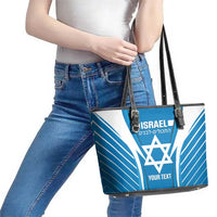 Custom Israel Football Leather Tote Bag Come On Sky Blue and Whites