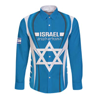 Custom Israel Football Long Sleeve Button Shirt Come On Sky Blue and Whites