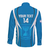 Custom Israel Football Long Sleeve Button Shirt Come On Sky Blue and Whites