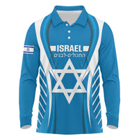 Custom Israel Football Long Sleeve Polo Shirt Come On Sky Blue and Whites