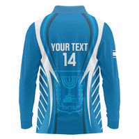 Custom Israel Football Long Sleeve Polo Shirt Come On Sky Blue and Whites