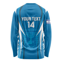 Custom Israel Football Long Sleeve Shirt Come On Sky Blue and Whites