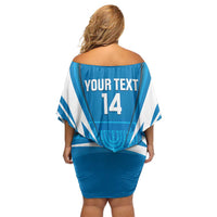 Custom Israel Football Off Shoulder Short Dress Come On Sky Blue and Whites