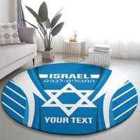 Custom Israel Football Round Carpet Come On Sky Blue and Whites