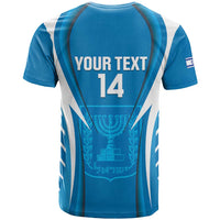 Custom Israel Football T Shirt Come On Sky Blue and Whites