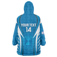 Custom Israel Football Wearable Blanket Hoodie Come On Sky Blue and Whites