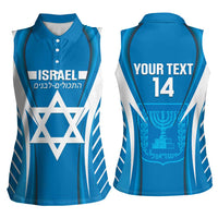 Custom Israel Football Women Sleeveless Polo Shirt Come On Sky Blue and Whites