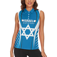 Custom Israel Football Women Sleeveless Polo Shirt Come On Sky Blue and Whites