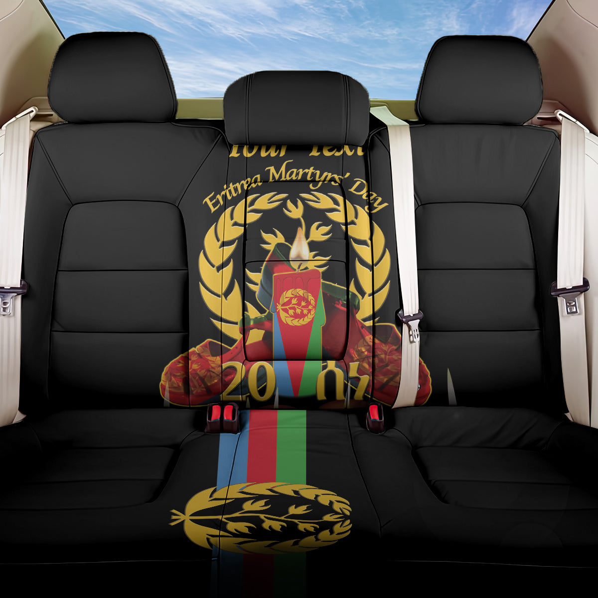 Custom Eritrea Martyrs' Day Back Car Seat Cover 20 June Shida Shoes With Candles - Black