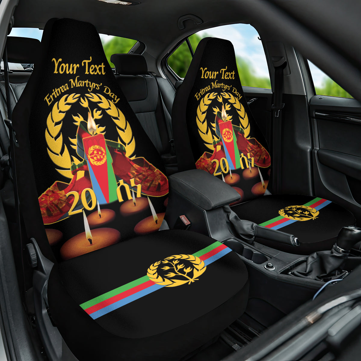 Custom Eritrea Martyrs' Day Car Seat Cover 20 June Shida Shoes With Candles - Black