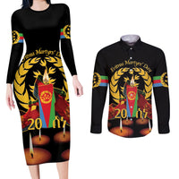 Custom Eritrea Martyrs' Day Couples Matching Long Sleeve Bodycon Dress and Long Sleeve Button Shirt 20 June Shida Shoes With Candles - Black - Wonder Print Shop