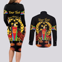 Custom Eritrea Martyrs' Day Couples Matching Long Sleeve Bodycon Dress and Long Sleeve Button Shirt 20 June Shida Shoes With Candles - Black - Wonder Print Shop