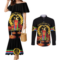 Custom Eritrea Martyrs' Day Couples Matching Mermaid Dress and Long Sleeve Button Shirt 20 June Shida Shoes With Candles - Black