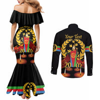 Custom Eritrea Martyrs' Day Couples Matching Mermaid Dress and Long Sleeve Button Shirt 20 June Shida Shoes With Candles - Black