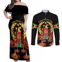 Custom Eritrea Martyrs' Day Couples Matching Off Shoulder Maxi Dress and Long Sleeve Button Shirt 20 June Shida Shoes With Candles - Black - Wonder Print Shop