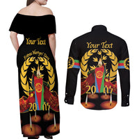 Custom Eritrea Martyrs' Day Couples Matching Off Shoulder Maxi Dress and Long Sleeve Button Shirt 20 June Shida Shoes With Candles - Black - Wonder Print Shop
