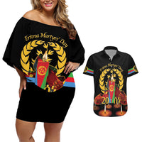 Custom Eritrea Martyrs' Day Couples Matching Off Shoulder Short Dress and Hawaiian Shirt 20 June Shida Shoes With Candles - Black - Wonder Print Shop