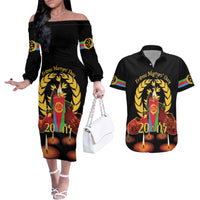 Custom Eritrea Martyrs' Day Couples Matching Off The Shoulder Long Sleeve Dress and Hawaiian Shirt 20 June Shida Shoes With Candles - Black - Wonder Print Shop