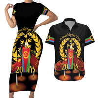 Custom Eritrea Martyrs' Day Couples Matching Short Sleeve Bodycon Dress and Hawaiian Shirt 20 June Shida Shoes With Candles - Black - Wonder Print Shop
