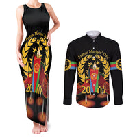 Custom Eritrea Martyrs' Day Couples Matching Tank Maxi Dress and Long Sleeve Button Shirt 20 June Shida Shoes With Candles - Black - Wonder Print Shop