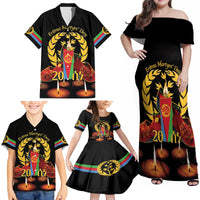 Custom Eritrea Martyrs' Day Family Matching Off Shoulder Maxi Dress and Hawaiian Shirt 20 June Shida Shoes With Candles - Black - Wonder Print Shop
