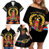 Custom Eritrea Martyrs' Day Family Matching Off Shoulder Short Dress and Hawaiian Shirt 20 June Shida Shoes With Candles - Black - Wonder Print Shop
