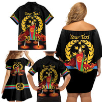 Custom Eritrea Martyrs' Day Family Matching Off Shoulder Short Dress and Hawaiian Shirt 20 June Shida Shoes With Candles - Black - Wonder Print Shop
