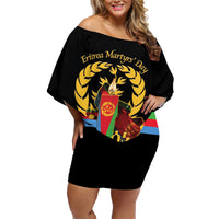 Custom Eritrea Martyrs' Day Family Matching Off Shoulder Short Dress and Hawaiian Shirt 20 June Shida Shoes With Candles - Black - Wonder Print Shop