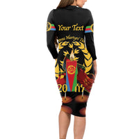 Custom Eritrea Martyrs' Day Long Sleeve Bodycon Dress 20 June Shida Shoes With Candles - Black - Wonder Print Shop