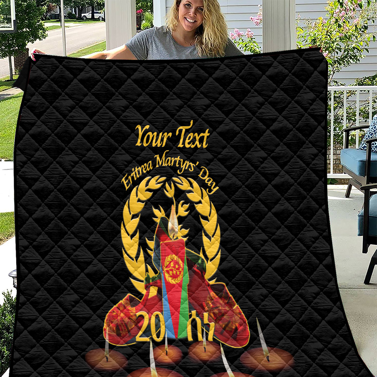 Custom Eritrea Martyrs' Day Quilt 20 June Shida Shoes With Candles - Black