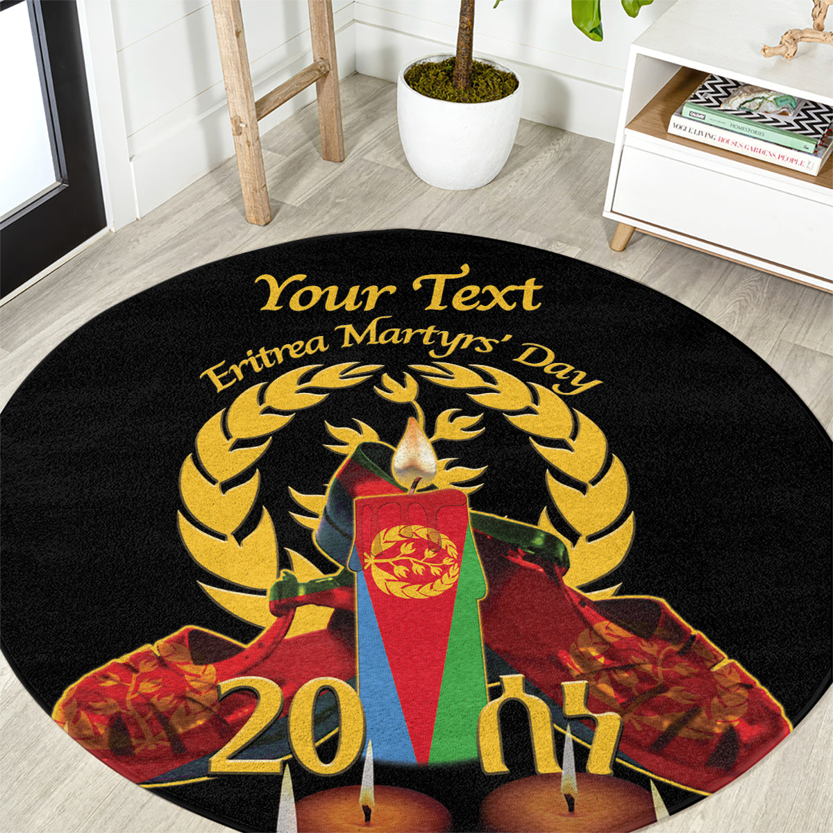 Custom Eritrea Martyrs' Day Round Carpet 20 June Shida Shoes With Candles - Black