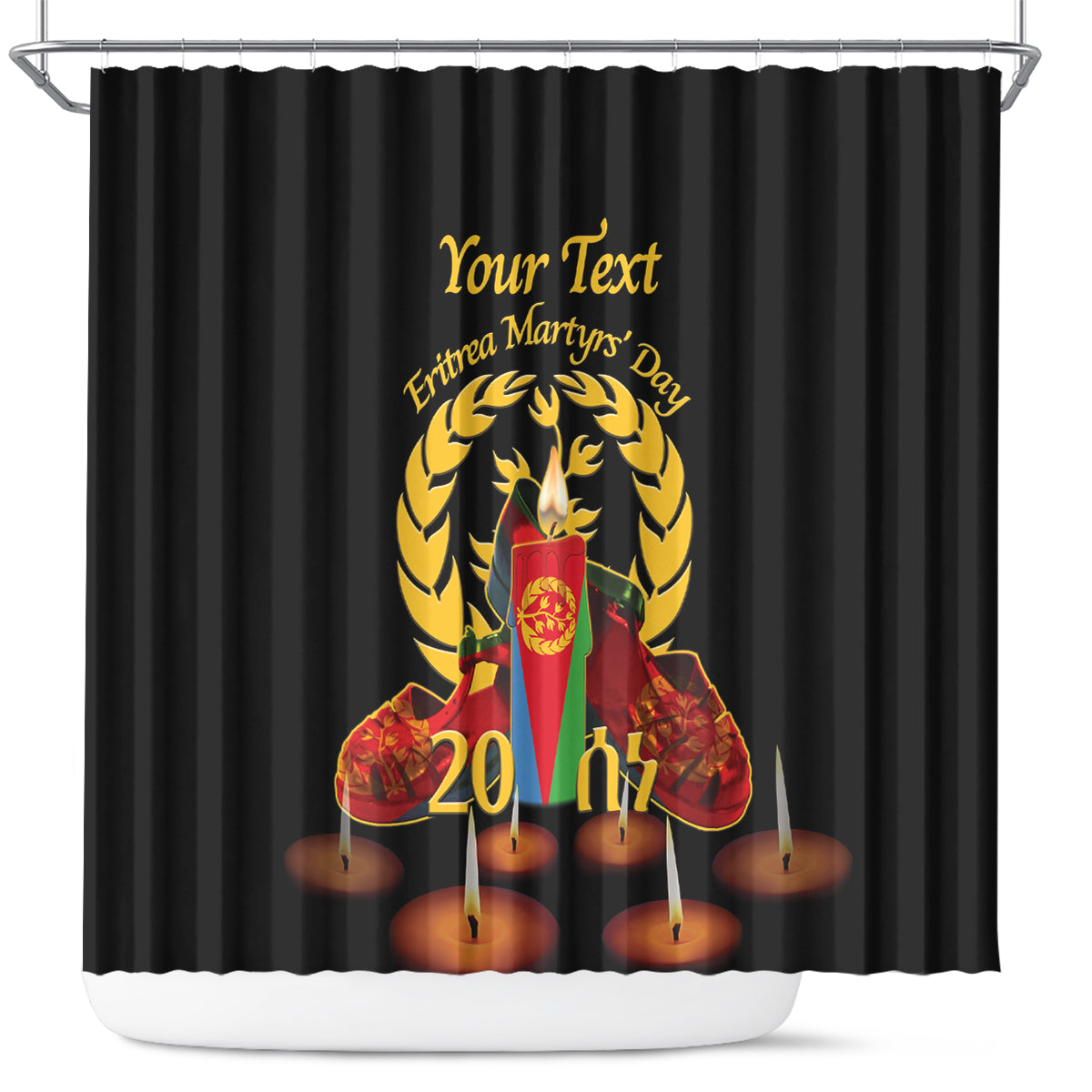 Custom Eritrea Martyrs' Day Shower Curtain 20 June Shida Shoes With Candles - Black