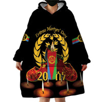 Custom Eritrea Martyrs' Day Wearable Blanket Hoodie 20 June Shida Shoes With Candles - Black - Wonder Print Shop