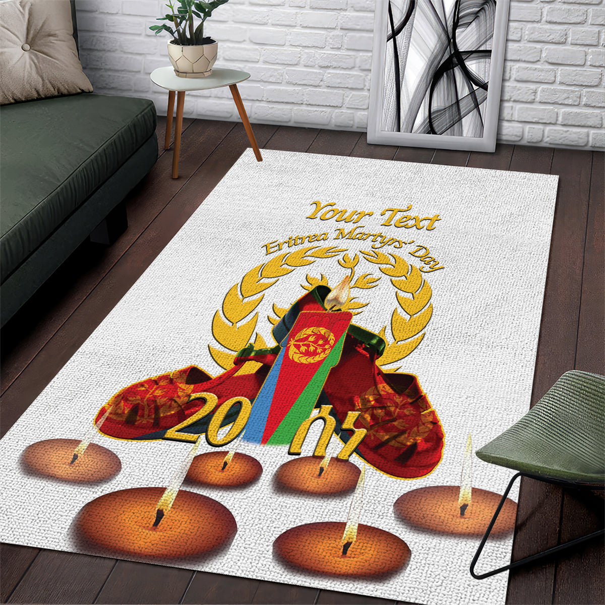 Custom Eritrea Martyrs' Day Area Rug 20 June Shida Shoes With Candles - White