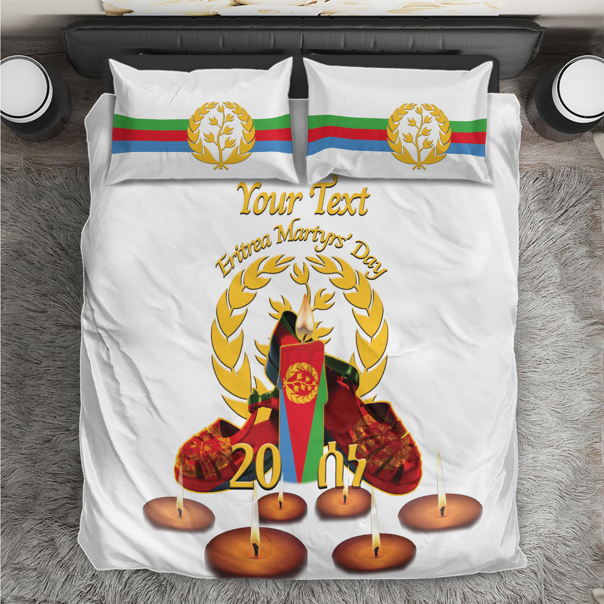 Custom Eritrea Martyrs' Day Bedding Set 20 June Shida Shoes With Candles - White